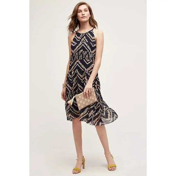 ANTHROPOLOGIE HD in Paris Rococo Midi Dress Blue Size Medium Halter Summer - Picture 1 of 9